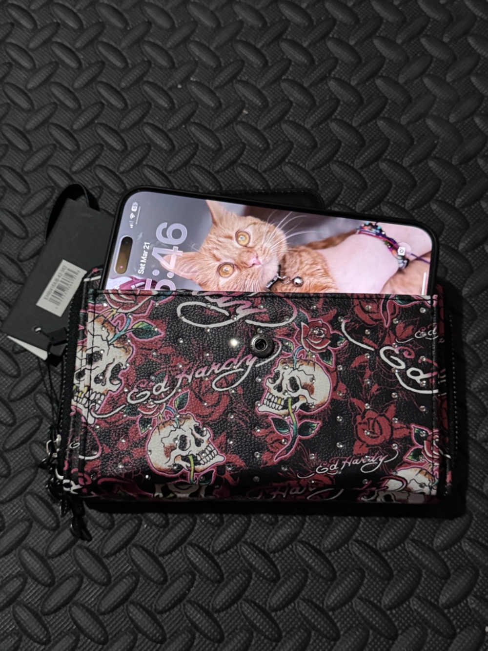 Ed Hardy Black & Red Skull-and-Rose Wristlet Wallet - Picture 2 of 6